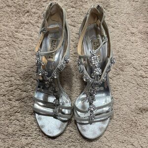 Badgley Mischka Silver Crystal Embellished Heels